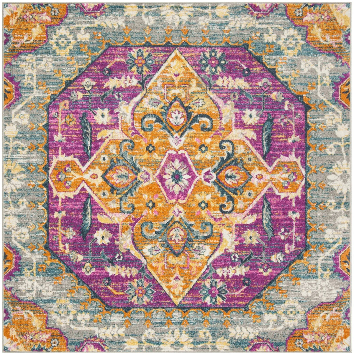 Safavieh Madison 6'-7" x 6'-7" Rug in Light Grey / Fuchsia