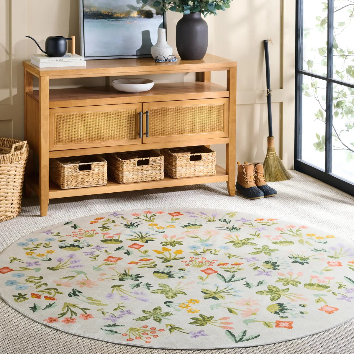 Safavieh Martha Stewart Washable 6'-0" x 6'-0" Rug in Beige / Red