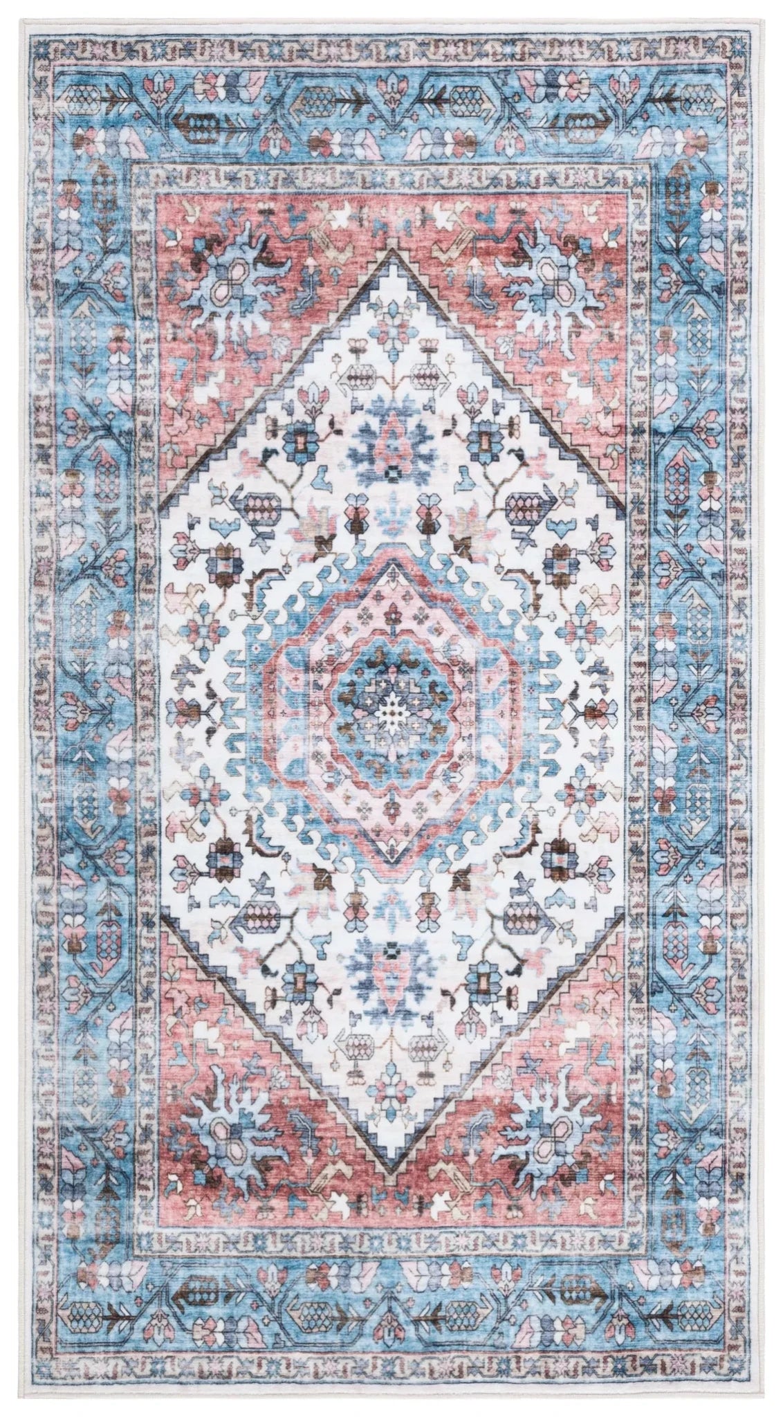 Safavieh Washable Printed Rug 3'-0" x 5'-0" Rug in Turquoise / Red