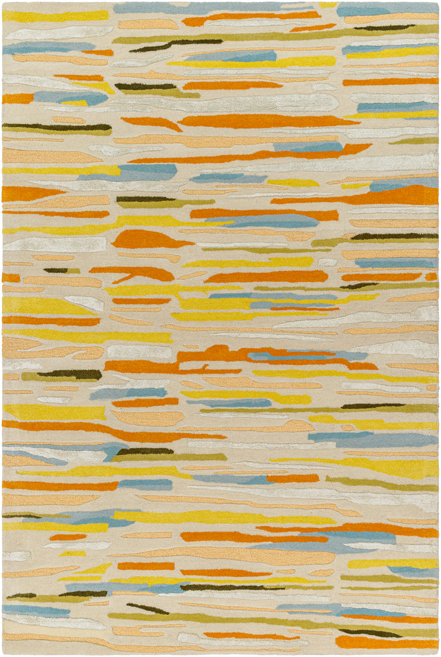 Surya Tallinn Tnl-2303 Light Beige, Pale Blue, Aqua, Burnt Orange, Grass Green, Beige Rug.