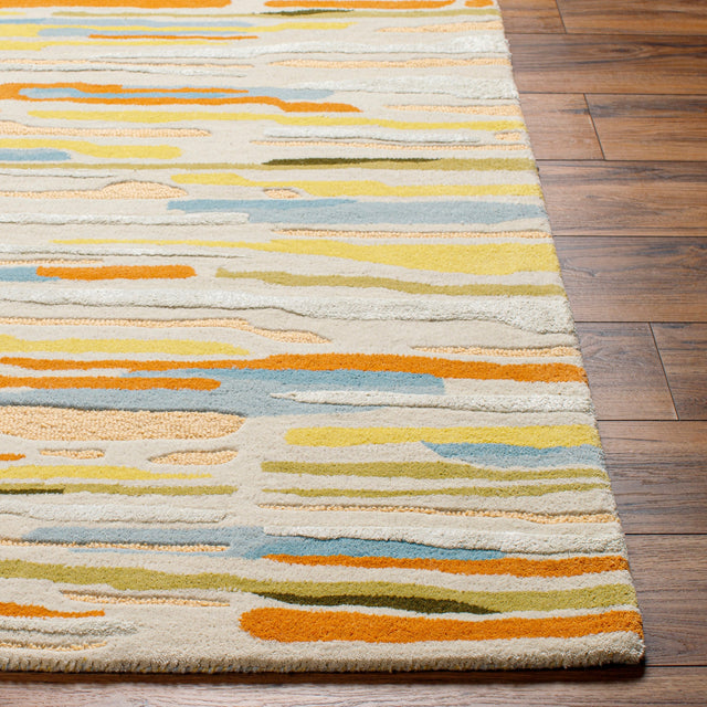 Surya Tallinn Tnl-2303 Light Beige, Pale Blue, Aqua, Burnt Orange, Grass Green, Beige Rug.