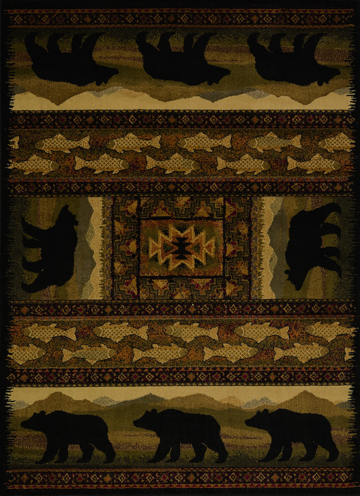 United Weavers Affinity Black Bears Lodge Rug - runner front view