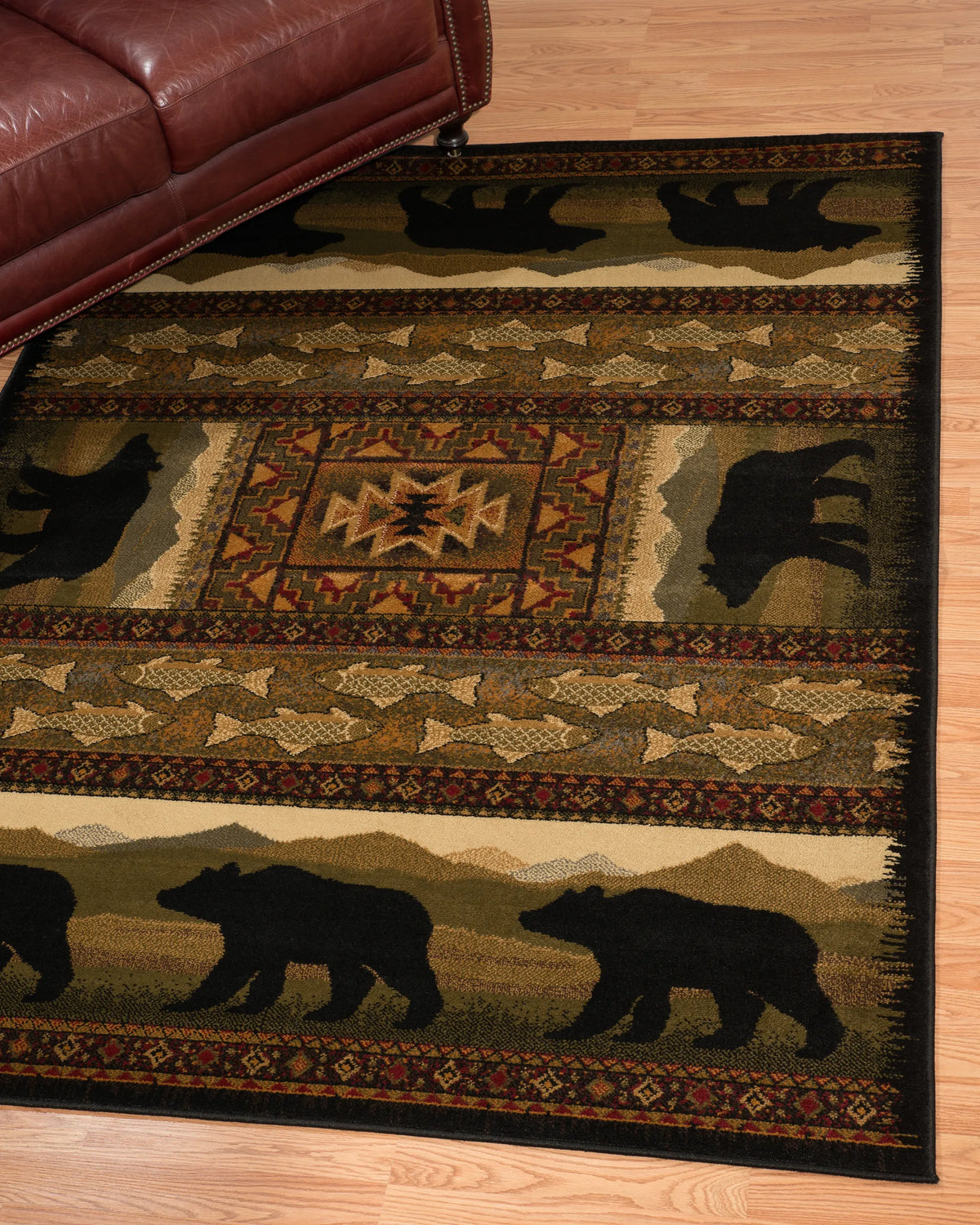 United Weavers Affinity Black Bears Lodge Rug - runner room scene