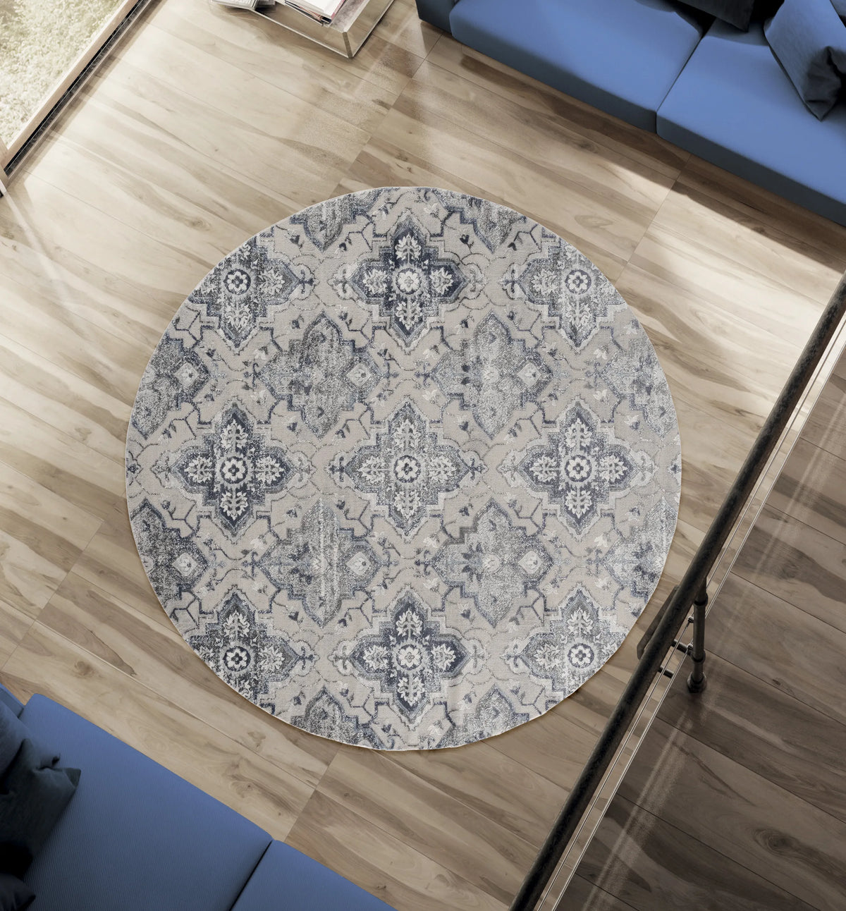 United Weavers Cascades Leavenworth Blue Rug - round room scene
