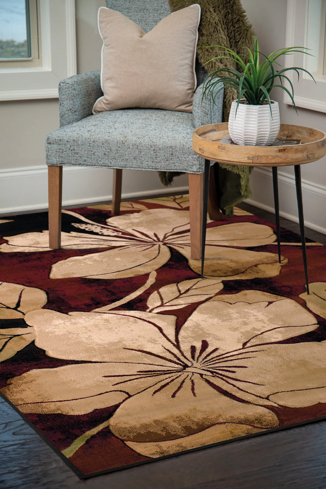 United Weavers Contours Floral Canvas Burgundy Rug - room scene