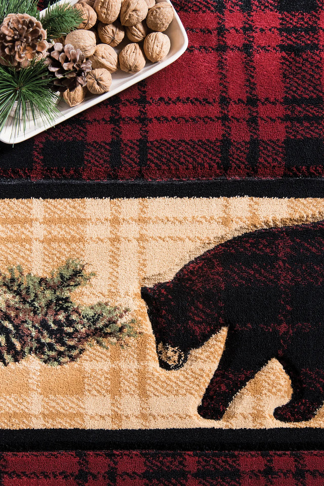 United Weavers Cottage Bear Stone Burgundy Rug - close-up detail