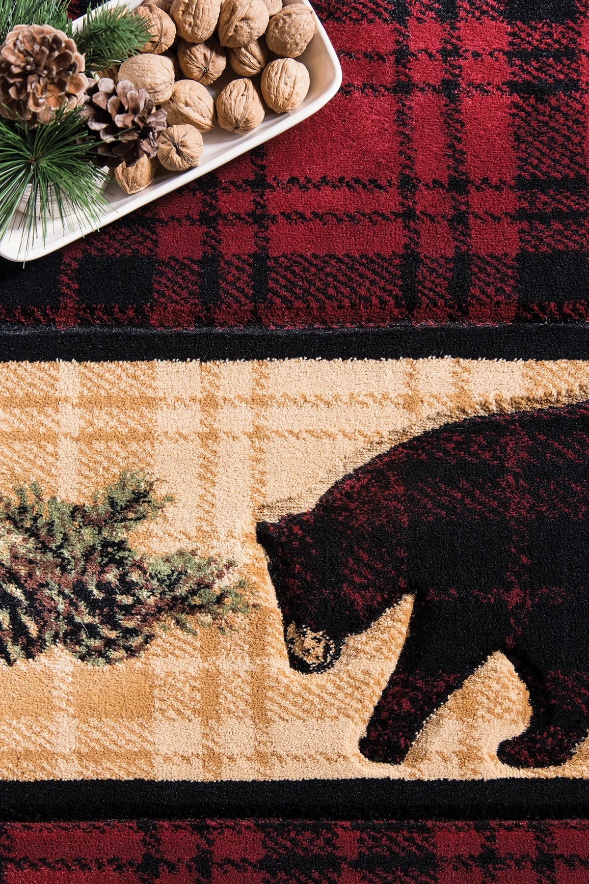 United Weavers Cottage Bear Stone Burgundy Rug - close-up detail