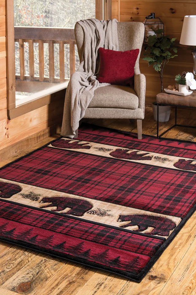 United Weavers Cottage Bear Stone Burgundy Rug - room scene
