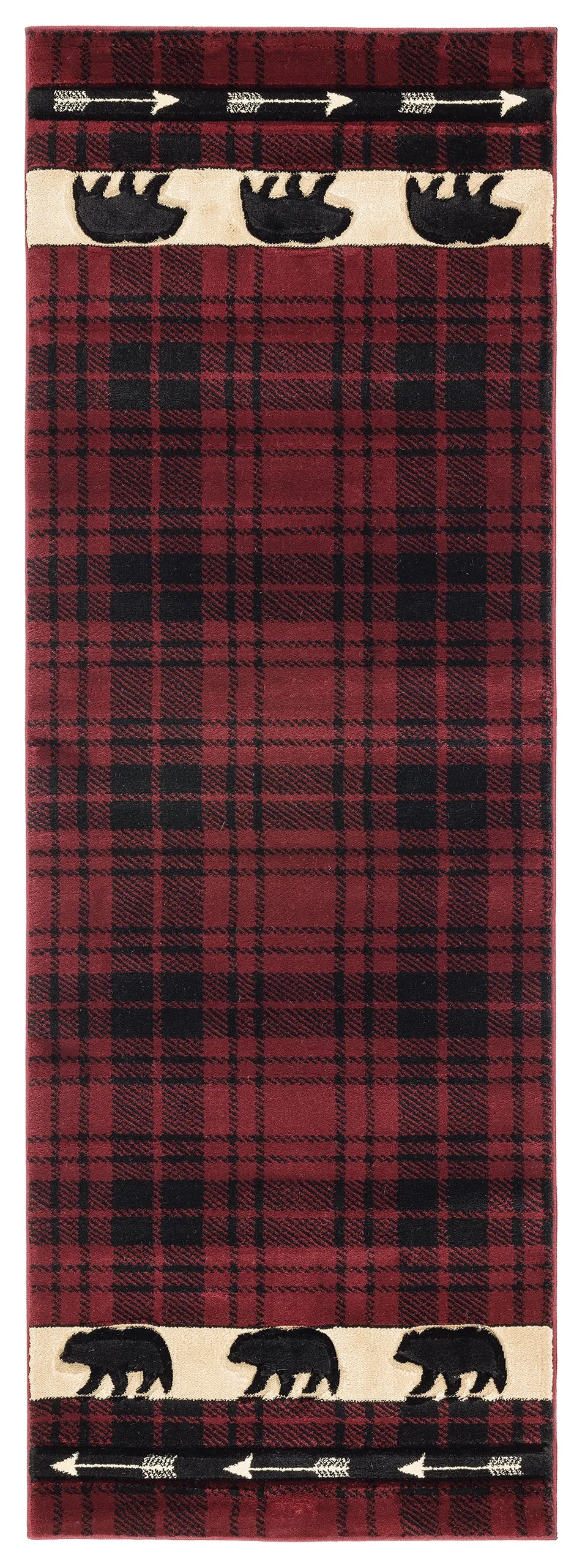 United Weavers Cottage Tartan Bear Burgundy Rug - runner front view