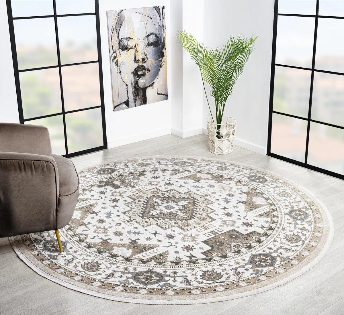 United Weavers Hudson Magi Cream Rug - round room scene