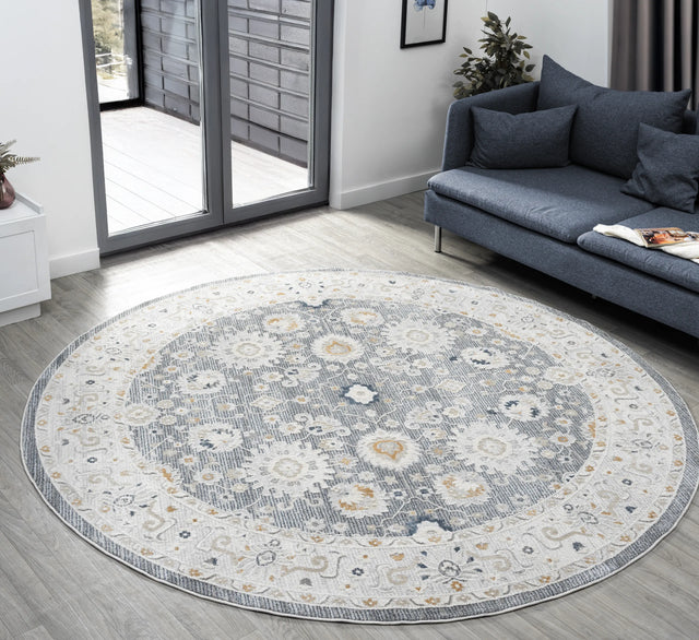 United Weavers Lexington Rosebud Grey Rug - round room scene
