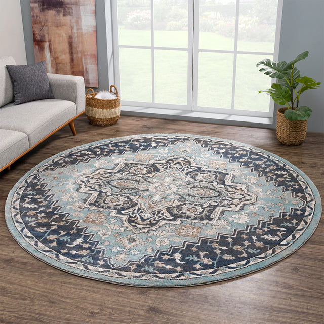 United Weavers Portsmouth Ancient Land Blue Rug - round room scene