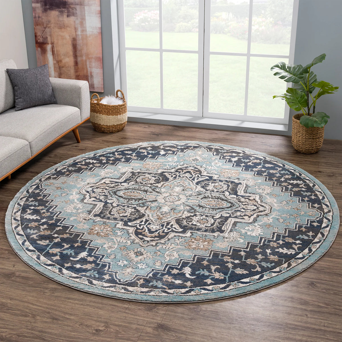 United Weavers Portsmouth Ancient Land Blue Rug - round room scene