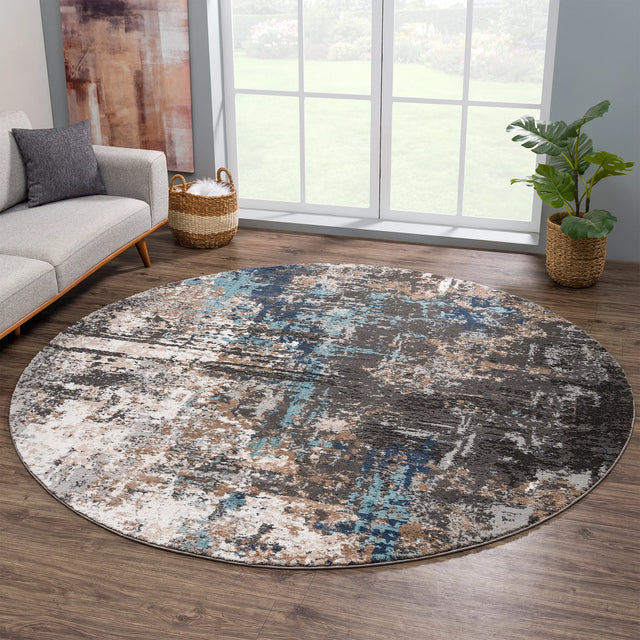 United Weavers Portsmouth Modern Fusion Blue Rug - round room scene