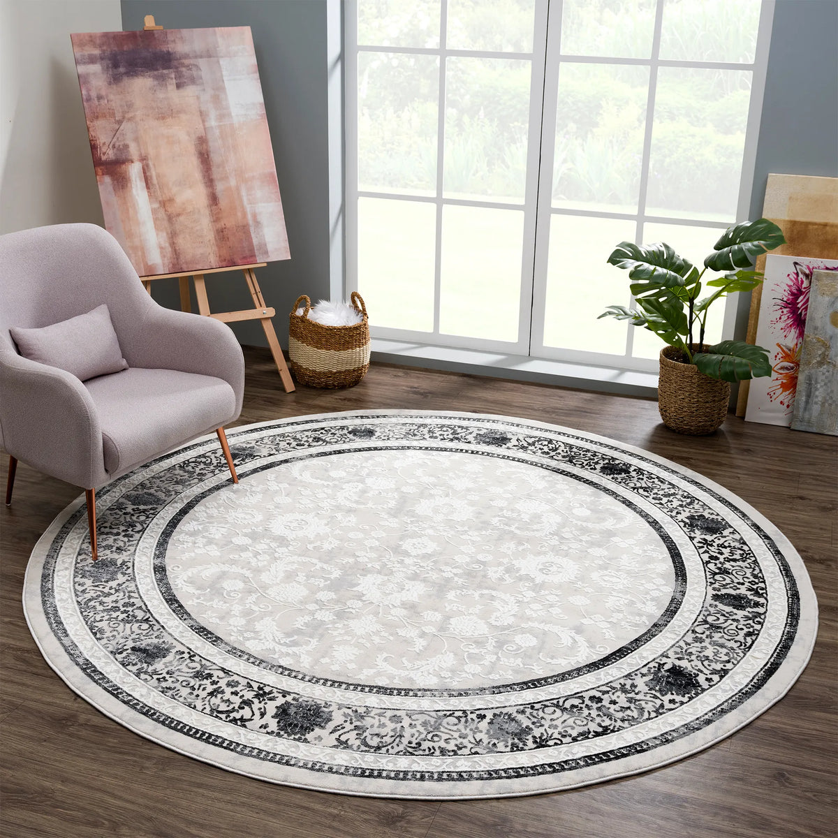 United Weavers Reserve Milestone Grey Rug - round room scene