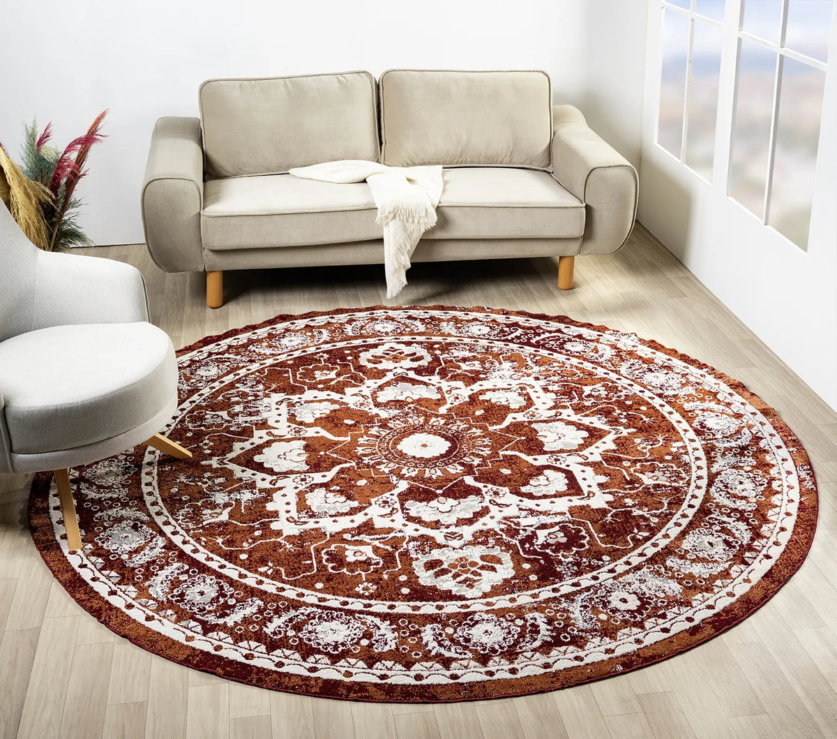 United Weavers Stratton Camry Burgundy Rug - round room scene