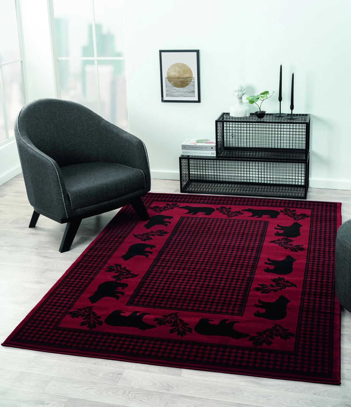 United Weavers Highlands Bear March Red Rug - room scene