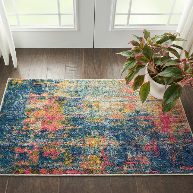 Nourison Celestial CES09 Machine Made Blue, Yellow Rug