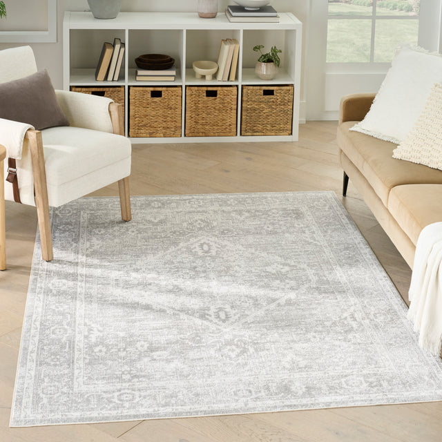 Nourison Astra Machine Washable ASW11 Machine Made Light Grey Rug