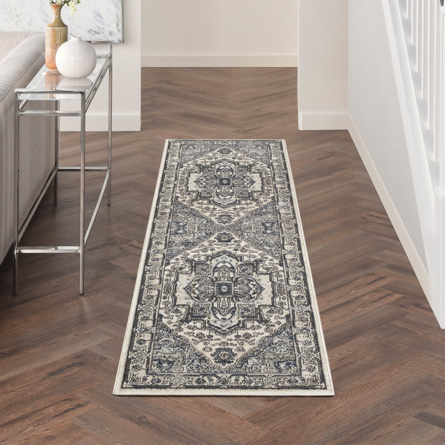 Nourison Quarry QUA18 Machine Made Ivory, Navy Rug