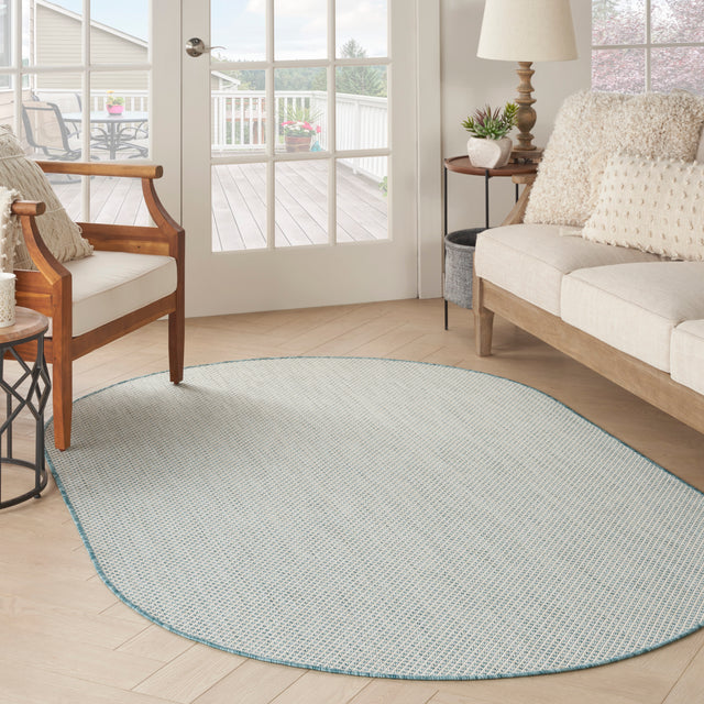 Nourison Courtyard COU01 Machine Made Ivory, Aqua Rug