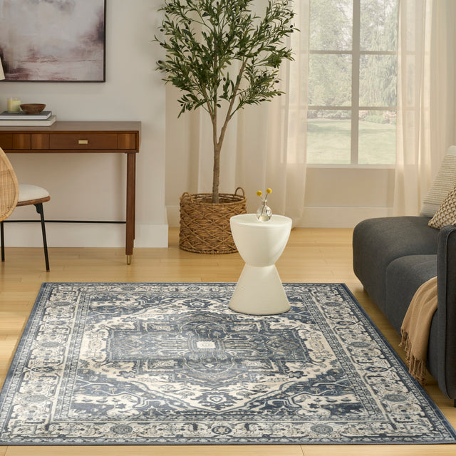 Nourison Quarry QUA18 Machine Made Navy, Ivory Rug