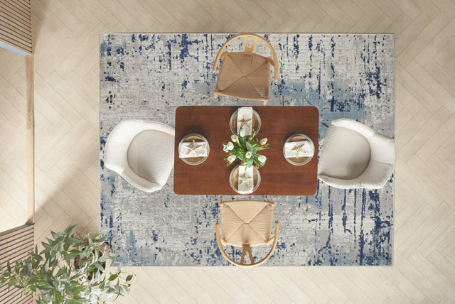 Nourison Quarry QUA01 Machine Made Ivory, Blue, Grey Rug