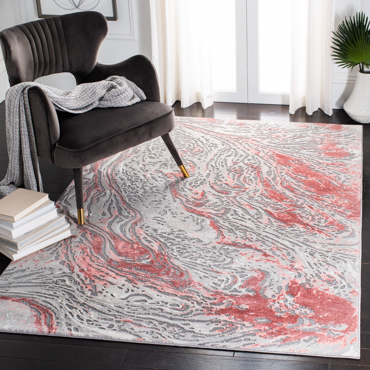 Safavieh Meadow Mdw568H Grey/Pink Rug.