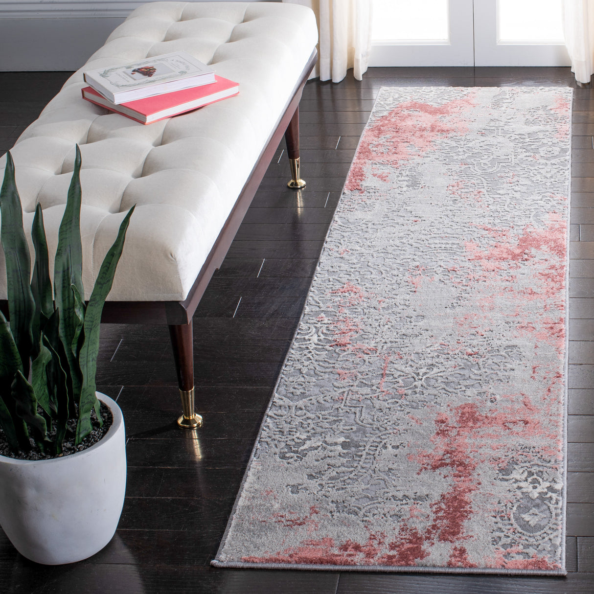 Safavieh Meadow Mdw573G Light Grey/Pink Rug.