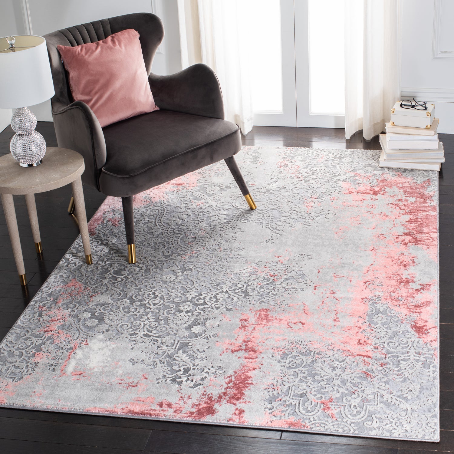 Safavieh Meadow Mdw573G Light Grey/Pink Rug.