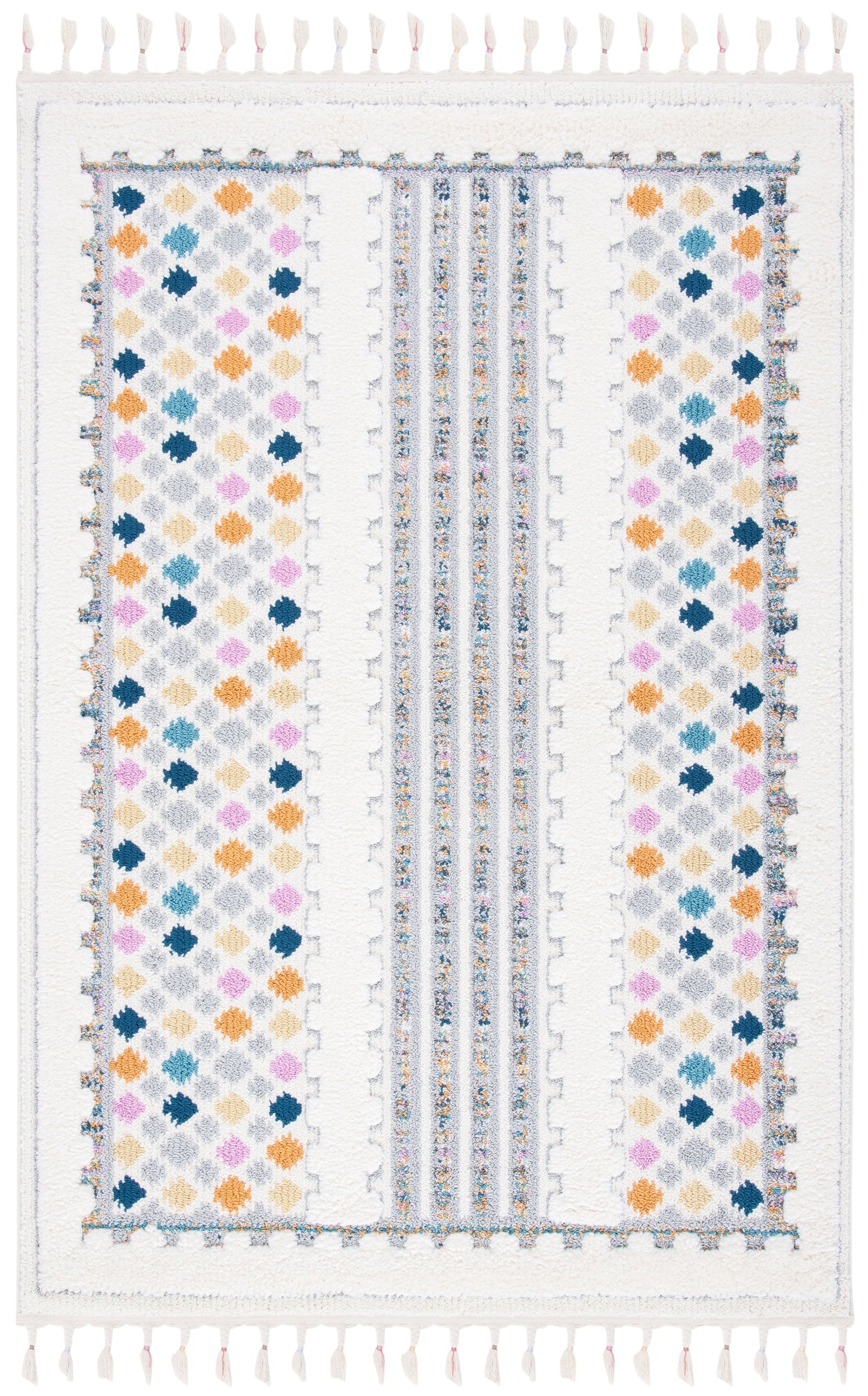 Safavieh Moroccan Fringe Shag Mfg102A Ivory/Grey Rugs.