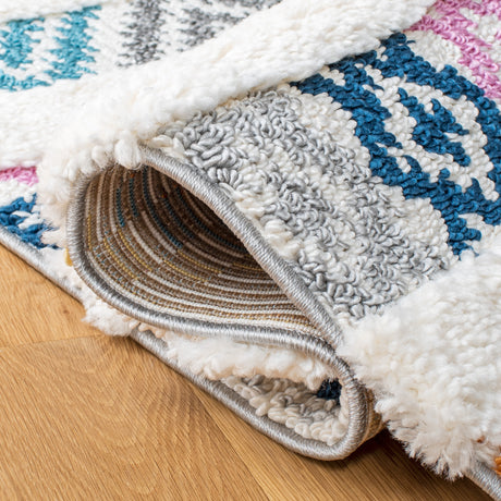 Safavieh Moroccan Fringe Shag Mfg110A Ivory/Blue Rugs.