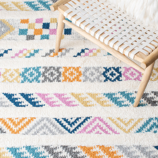 Safavieh Moroccan Fringe Shag Mfg110A Ivory/Blue Rugs.