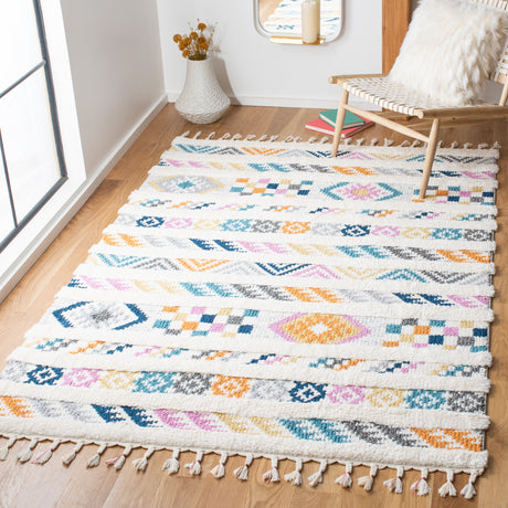 Safavieh Moroccan Fringe Shag Mfg110A Ivory/Blue Rugs.