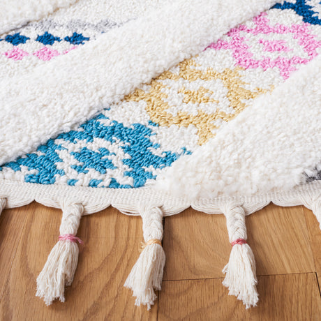 Safavieh Moroccan Fringe Shag Mfg110A Ivory/Blue Rugs.
