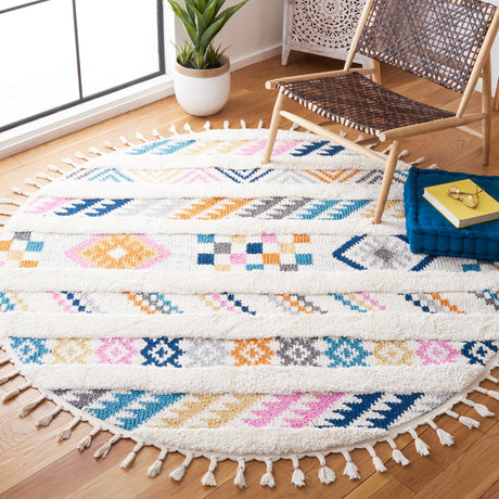 Safavieh Moroccan Fringe Shag Mfg110A Ivory/Blue Rugs.