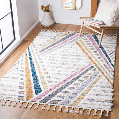 Safavieh Moroccan Fringe Shag Mfg112A Ivory/Grey Rugs.
