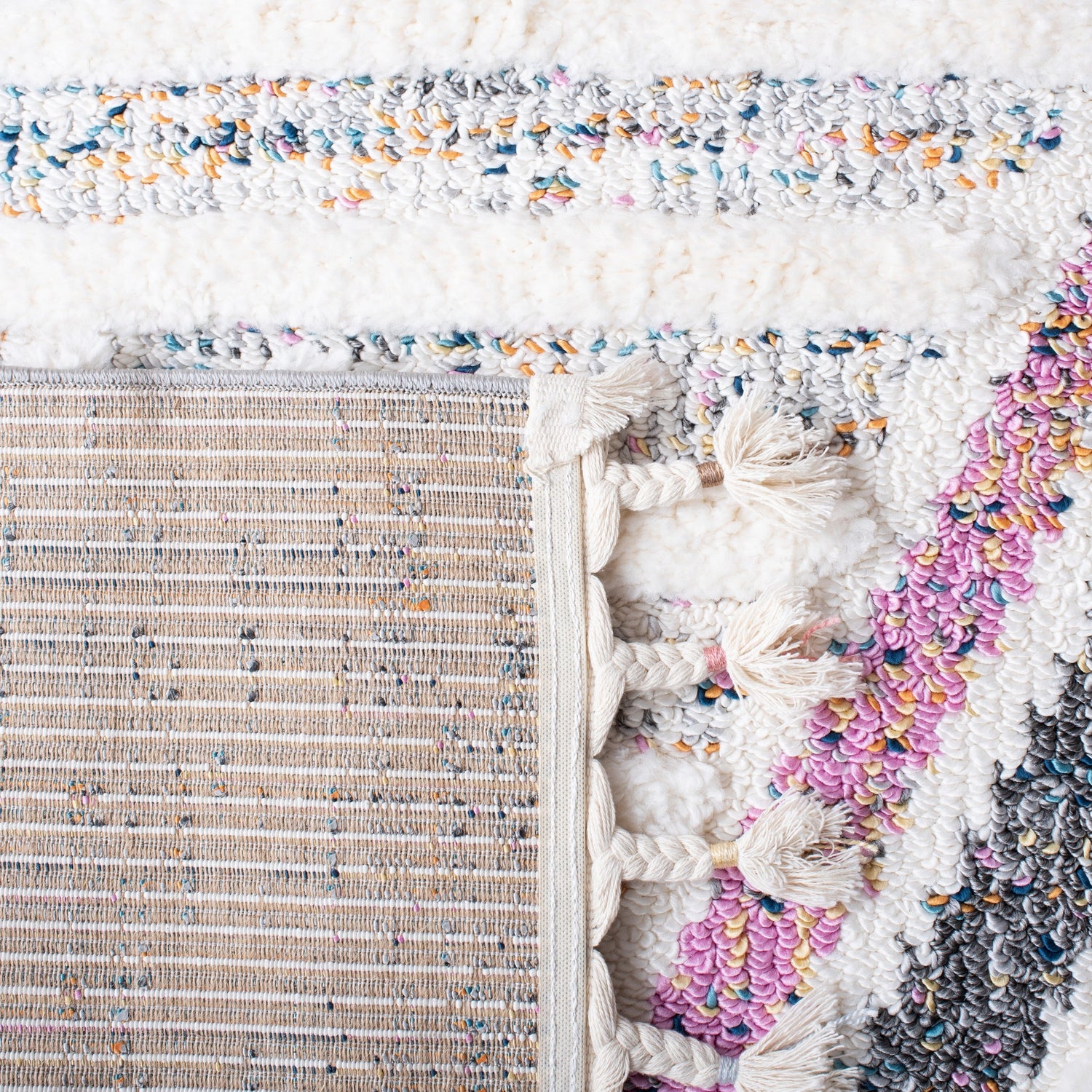 Safavieh Moroccan Fringe Shag Mfg112A Ivory/Grey Rugs.