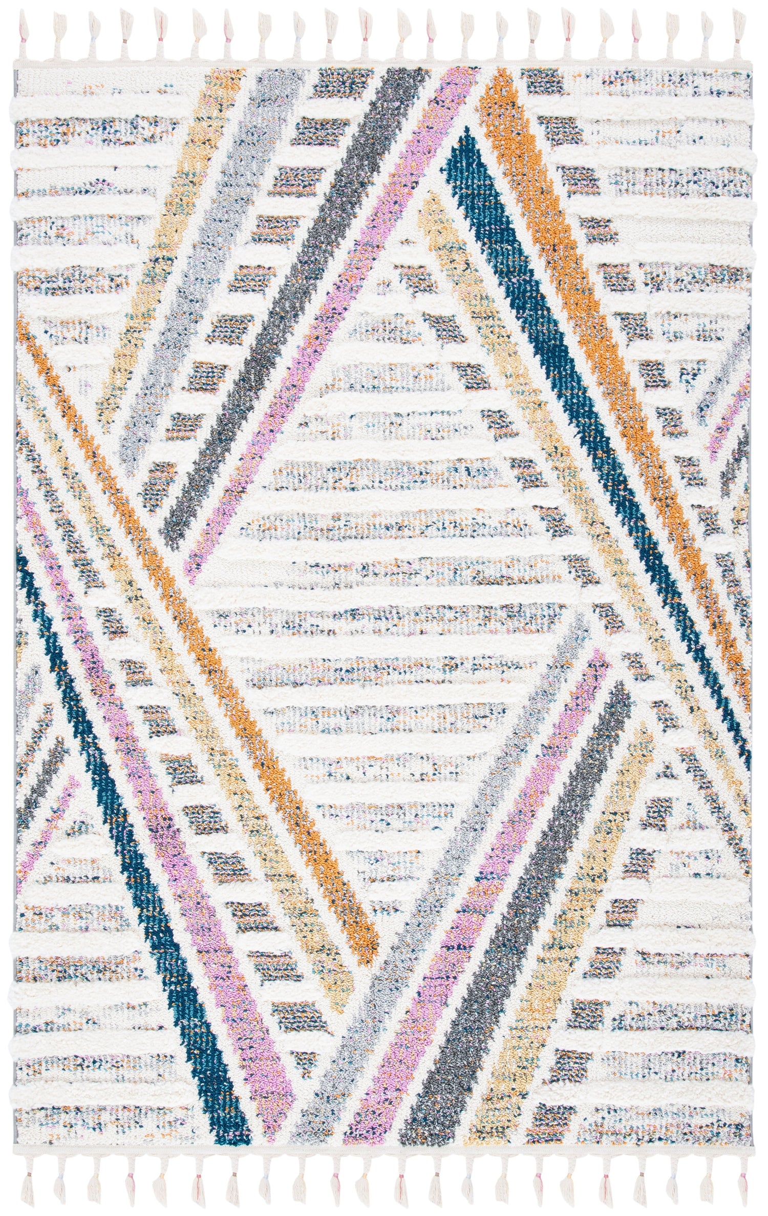 Safavieh Moroccan Fringe Shag Mfg112A Ivory/Grey Rugs.