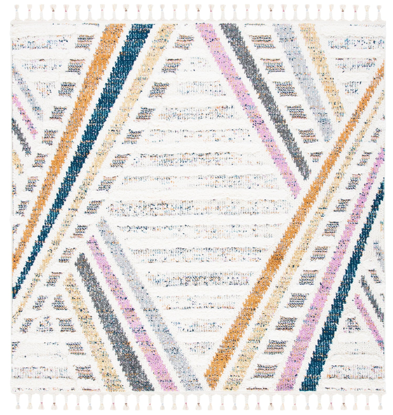 Safavieh Moroccan Fringe Shag Mfg112A Ivory/Grey Rugs.