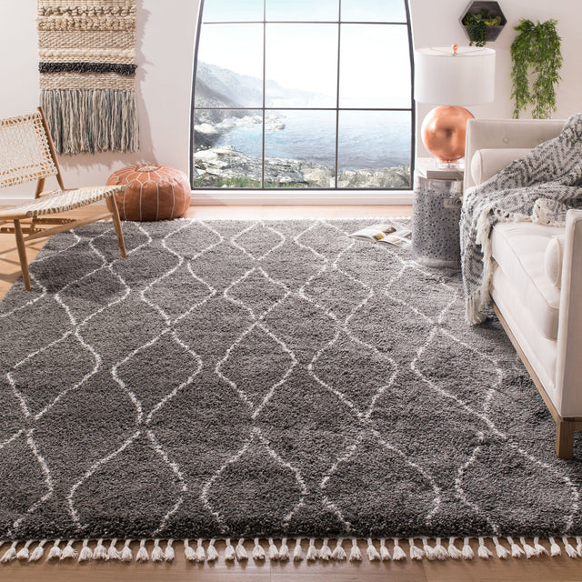 Safavieh Moroccan Fringe Shag Mfg328F Grey/Ivory Rug.