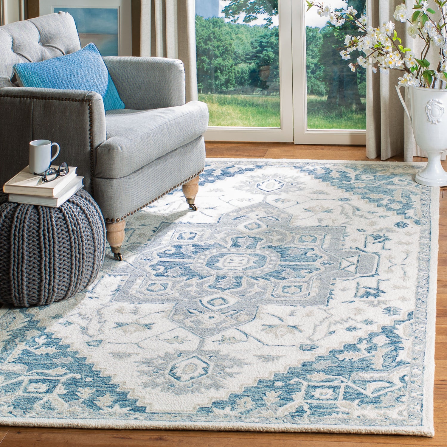 Safavieh Micro Loop Mlp503L Ivory/Navy Rug.