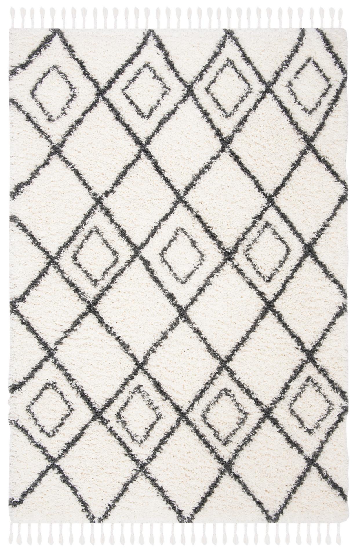 Safavieh Moroccan Tassel Shag Mts335A Ivory/Dark Grey Rug.