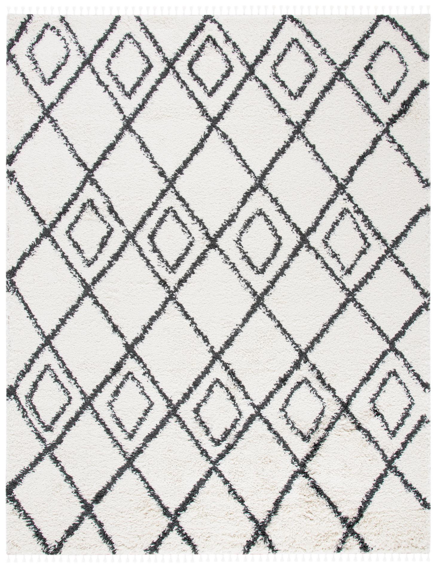 Safavieh Moroccan Tassel Shag Mts335A Ivory/Dark Grey Rug.