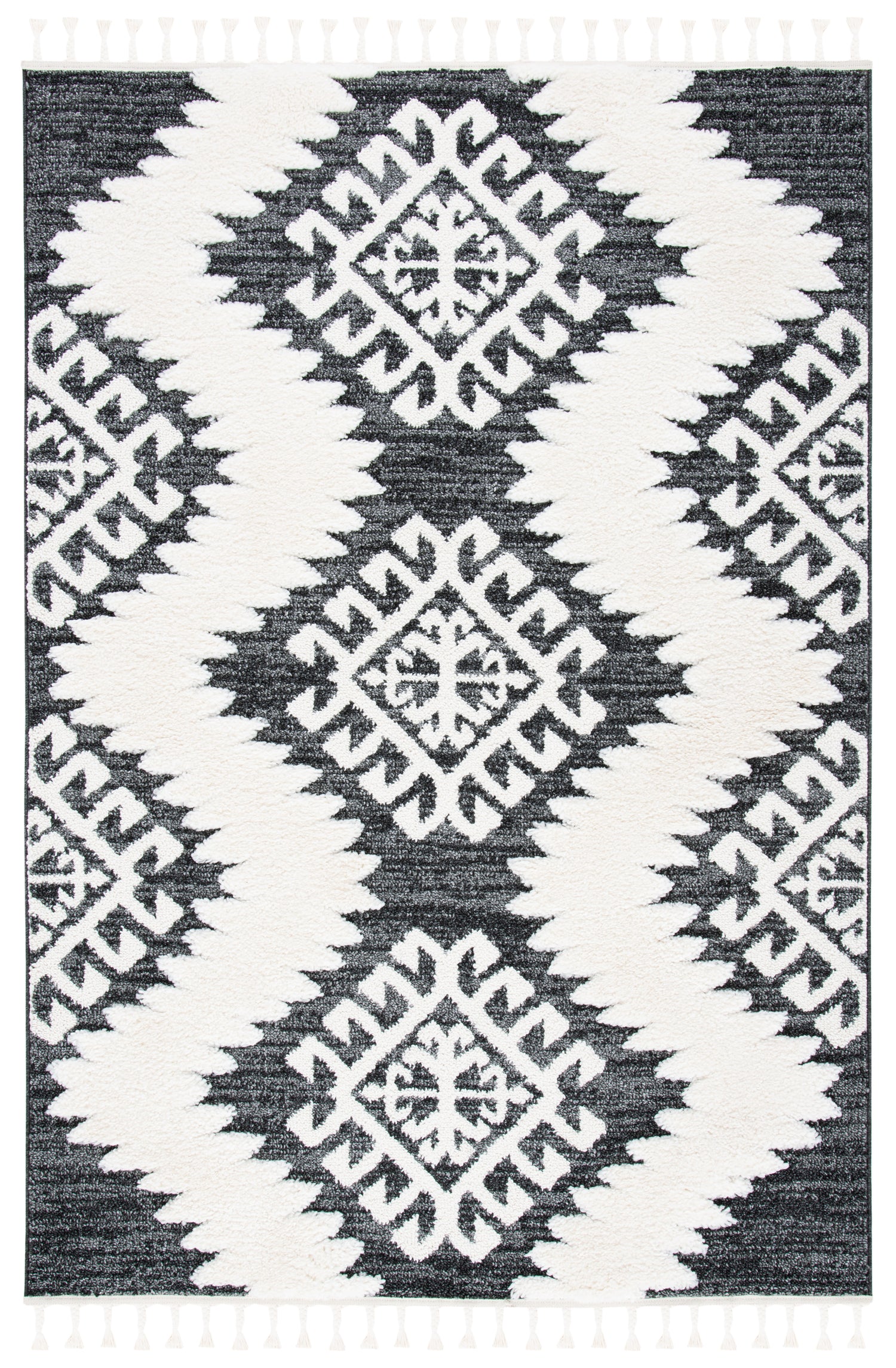 Safavieh Moroccan Tassel Shag Mts652H Dark Grey/Ivory Rugs.