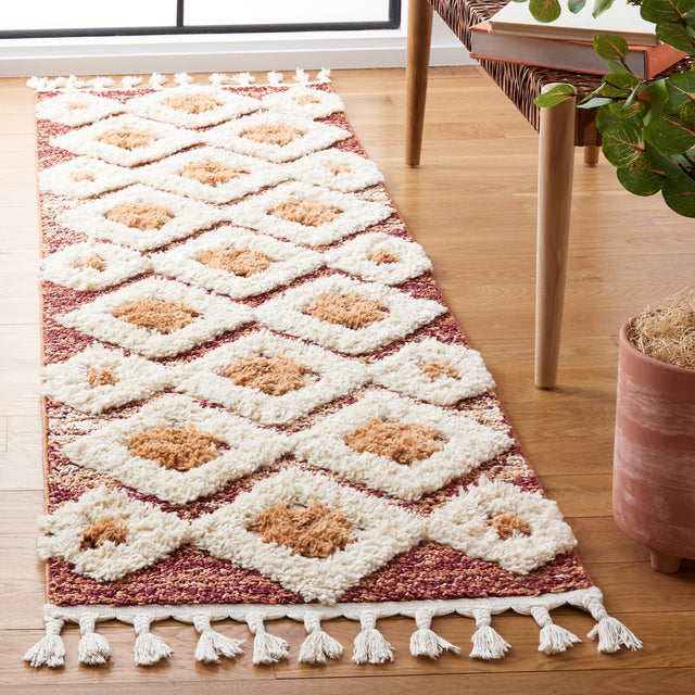 Safavieh Moroccan Tassel Shag Mts664P Rust/Ivory Rug.