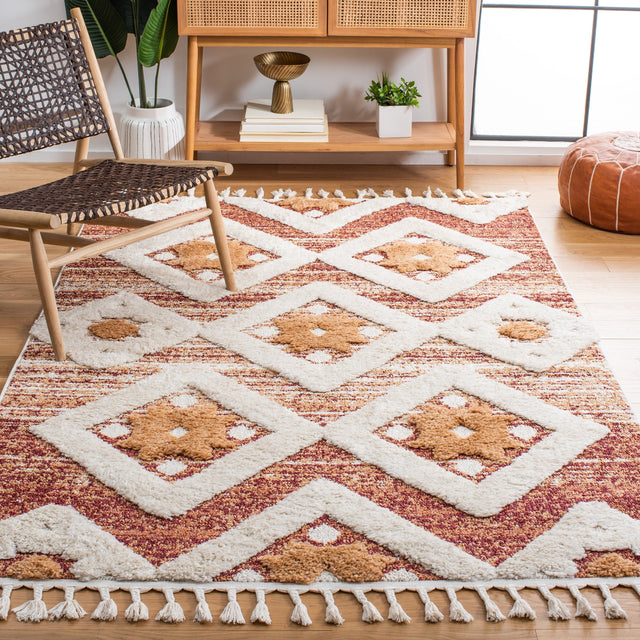 Safavieh Moroccan Tassel Shag Mts664P Rust/Ivory Rug.