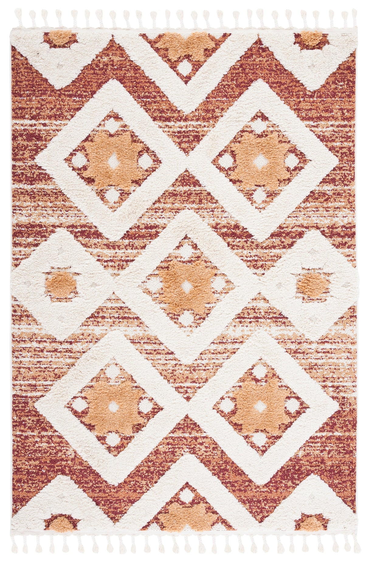Safavieh Moroccan Tassel Shag Mts664P Rust/Ivory Rug.