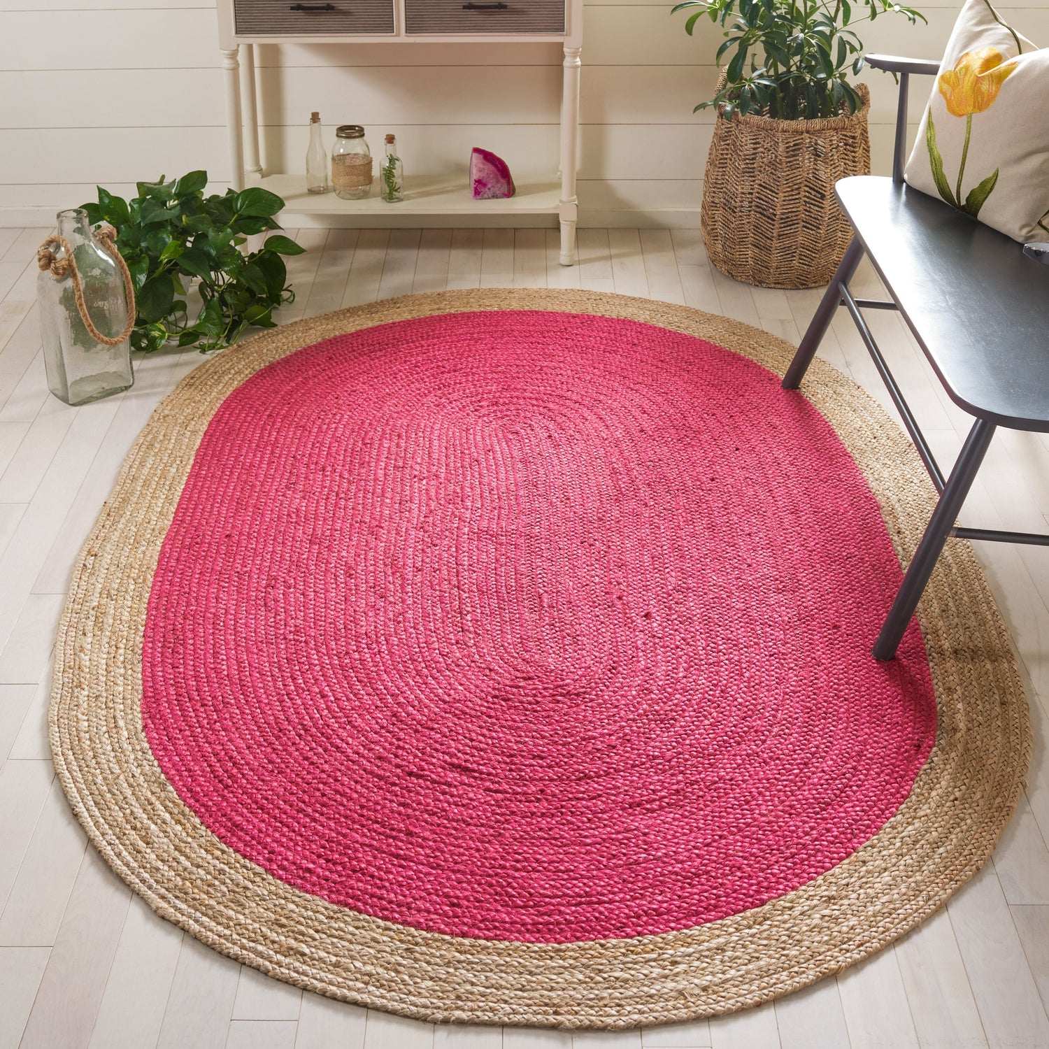 Safavieh Natural Fiber Nf801C Fuchsia/Natural Rug.