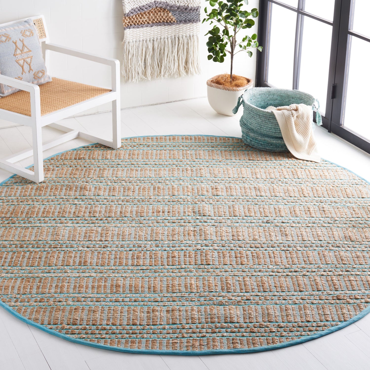 Safavieh Natural Fiber Nfb651K Teal/Natural Rug.